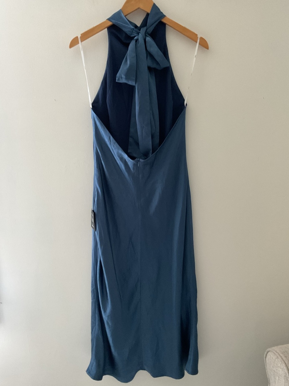 Lulus Exceptional Status Blue Halter Backless Slip Satin Tie-Neck Midi Dress NWT - Picture 8 of 15